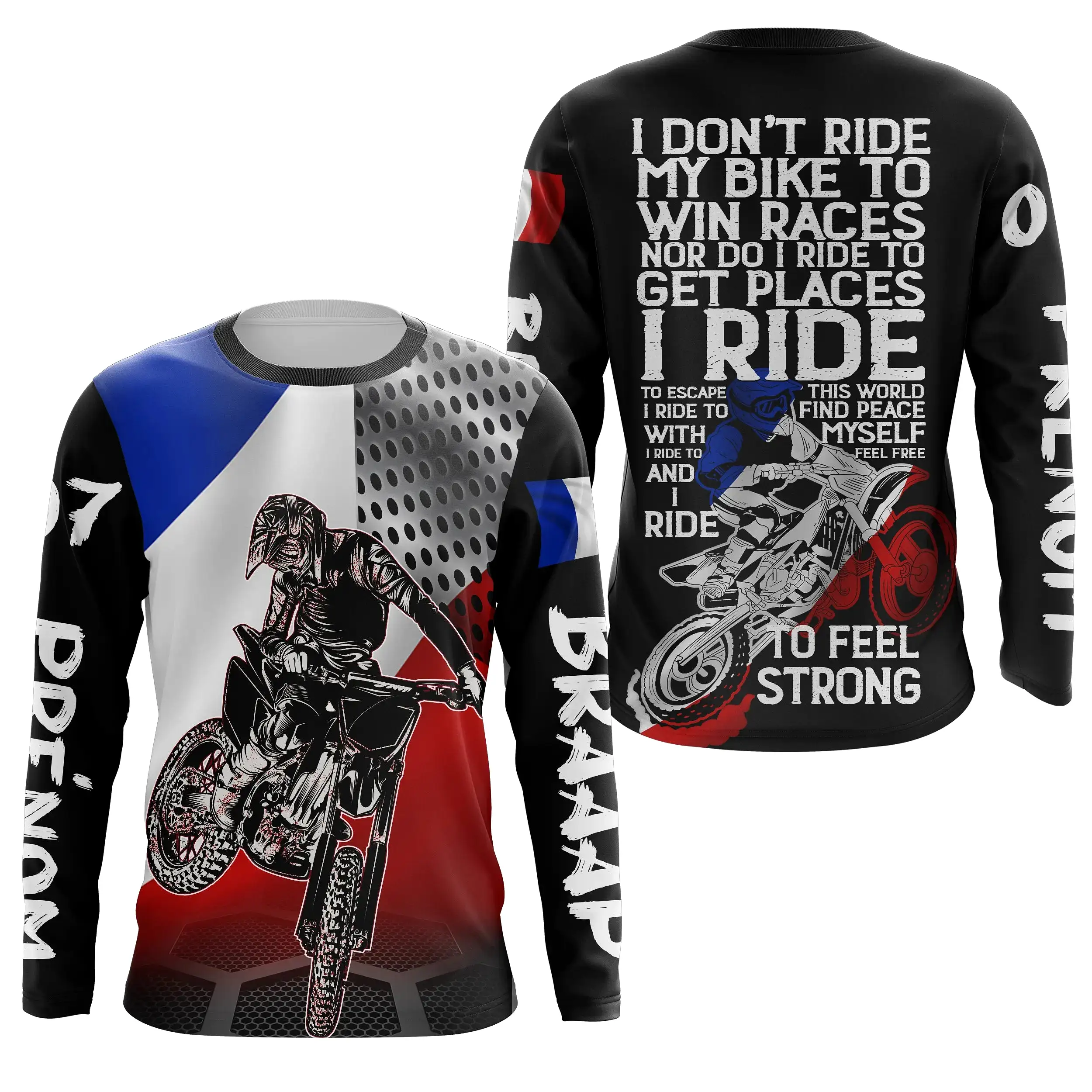 Maillot Cross Anti-UV Numéro Et Nom Personnalisé, Drapeau Franais Moto Tout-Terrain Patriotic Riders - CT17122233