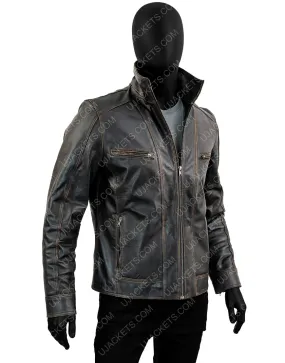 Men's Rivet Cow Hide Leather Jacket | Black Distressed Leather Jacket