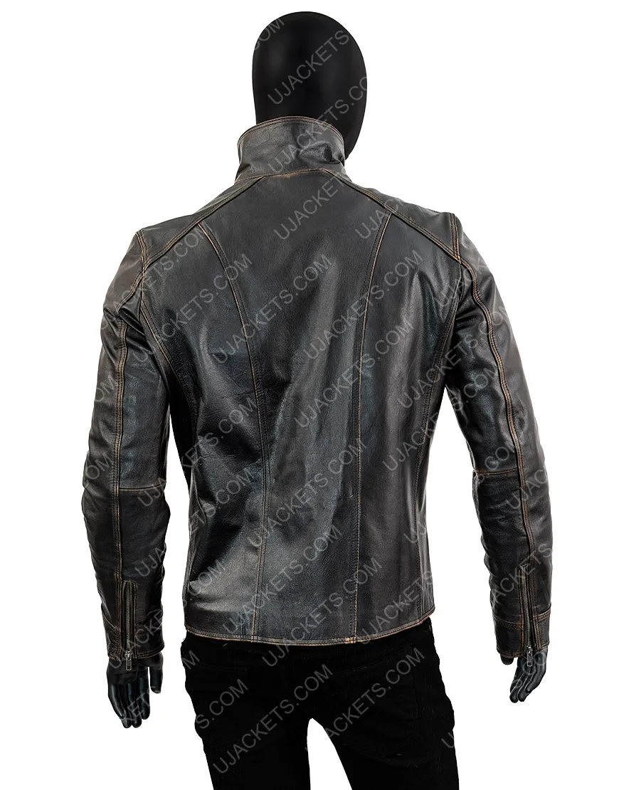 Men's Rivet Cow Hide Leather Jacket | Black Distressed Leather Jacket