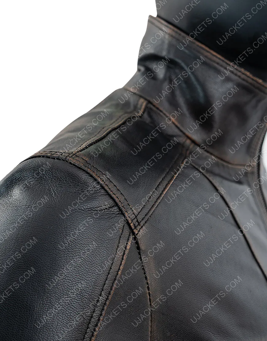 Men's Rivet Cow Hide Leather Jacket | Black Distressed Leather Jacket