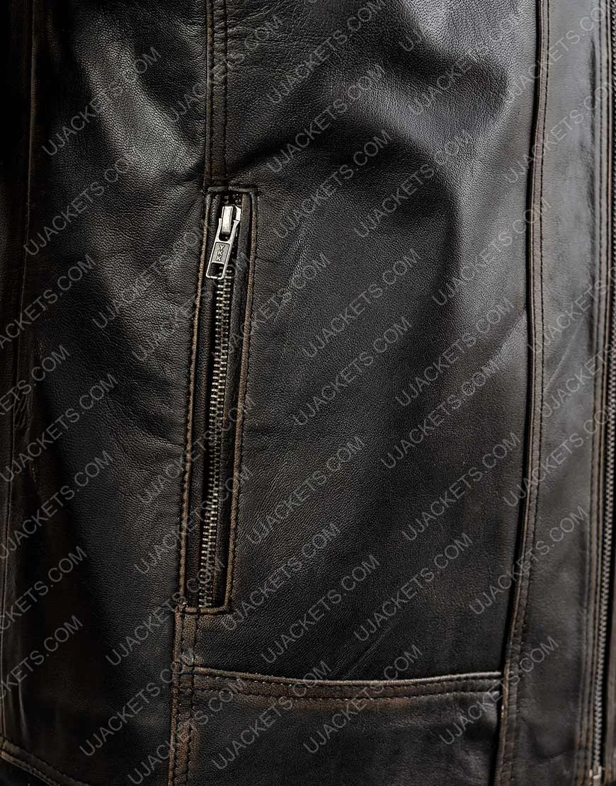 Men's Rivet Cow Hide Leather Jacket | Black Distressed Leather Jacket