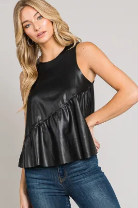 Michelle Ruffle Hem Vegan Leather Top