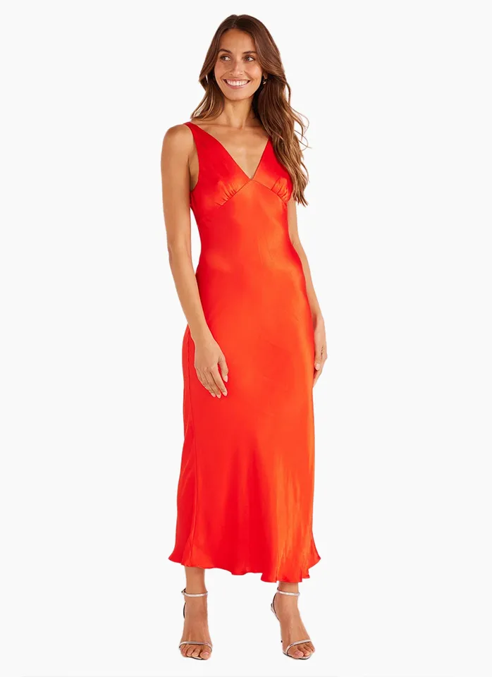 MinkPink Gaia bias Slip Midi Dress - Red