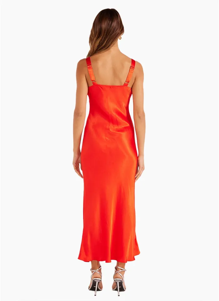 MinkPink Gaia bias Slip Midi Dress - Red