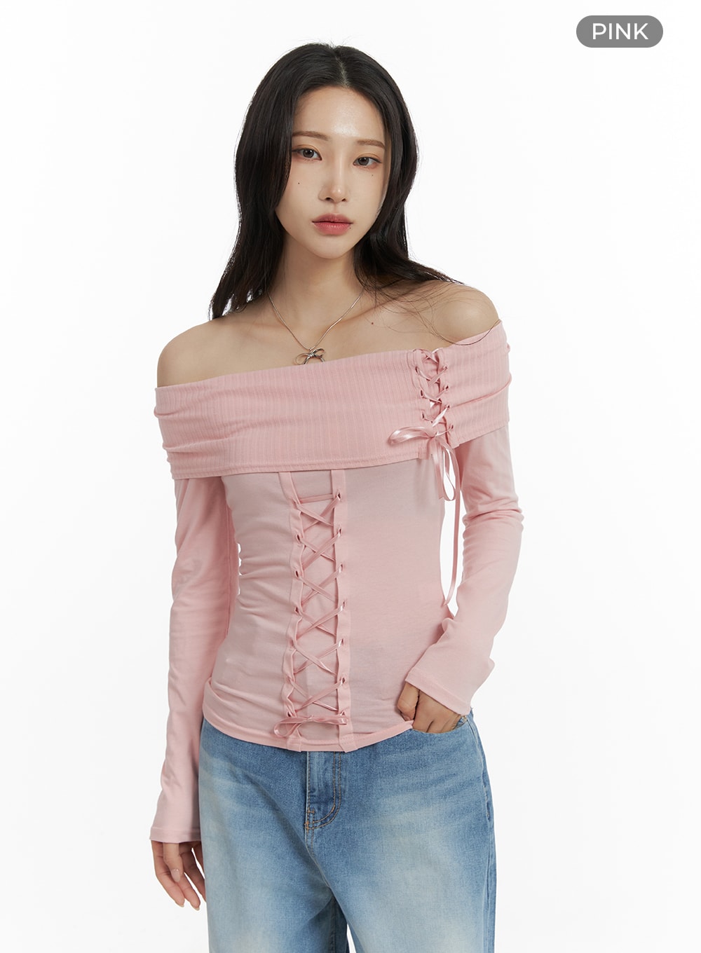 Off-Shoulder Lace Up Long Sleeve CM406