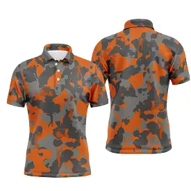 Orange Noir et Gris Camouflage, Polo de Golf, Polo de Sport Homme Femme, Cadeau Original pour Fans de Golf, Motif Militaire, Gol