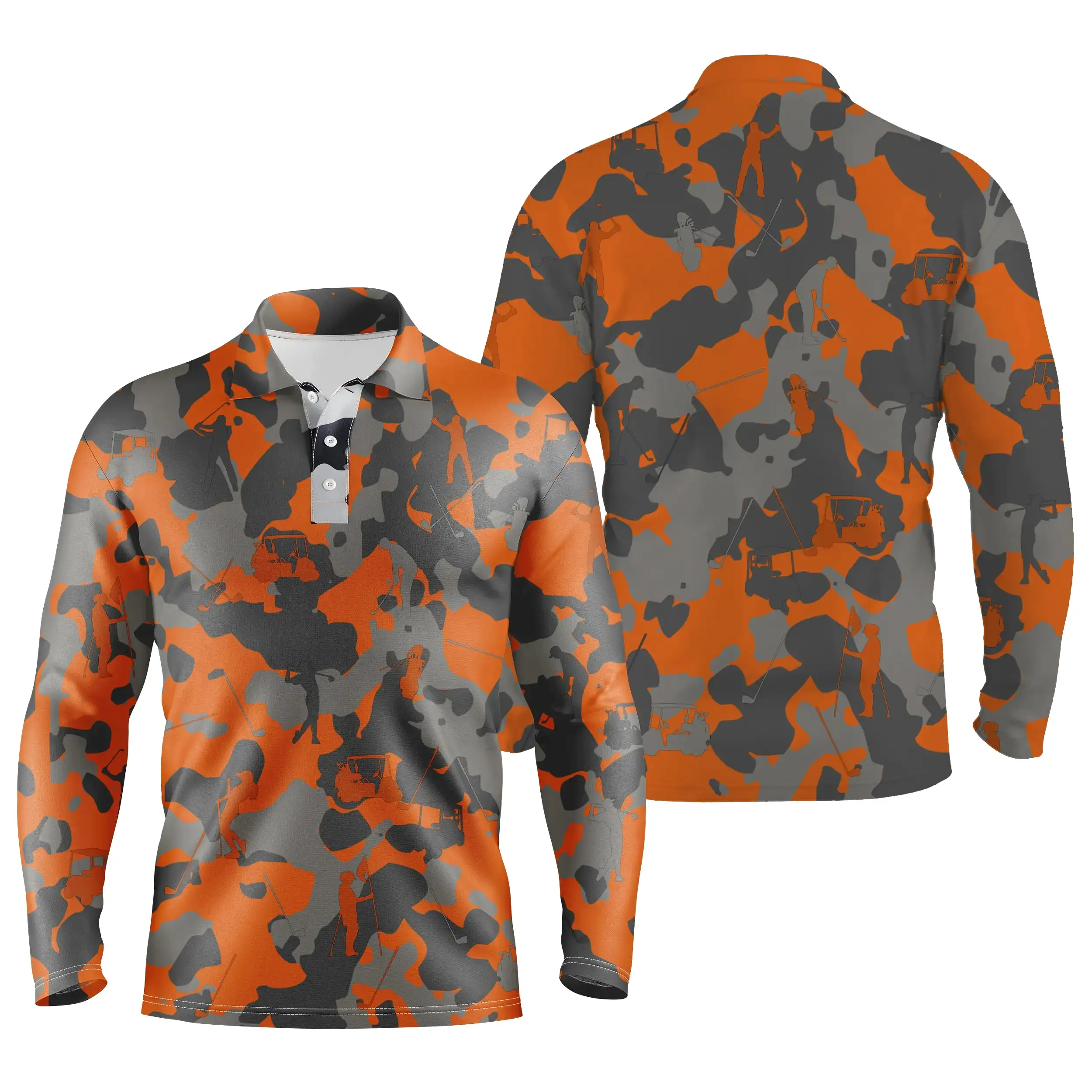 Orange Noir et Gris Camouflage, Polo de Golf, Polo de Sport Homme Femme, Cadeau Original pour Fans de Golf, Motif Militaire, Gol