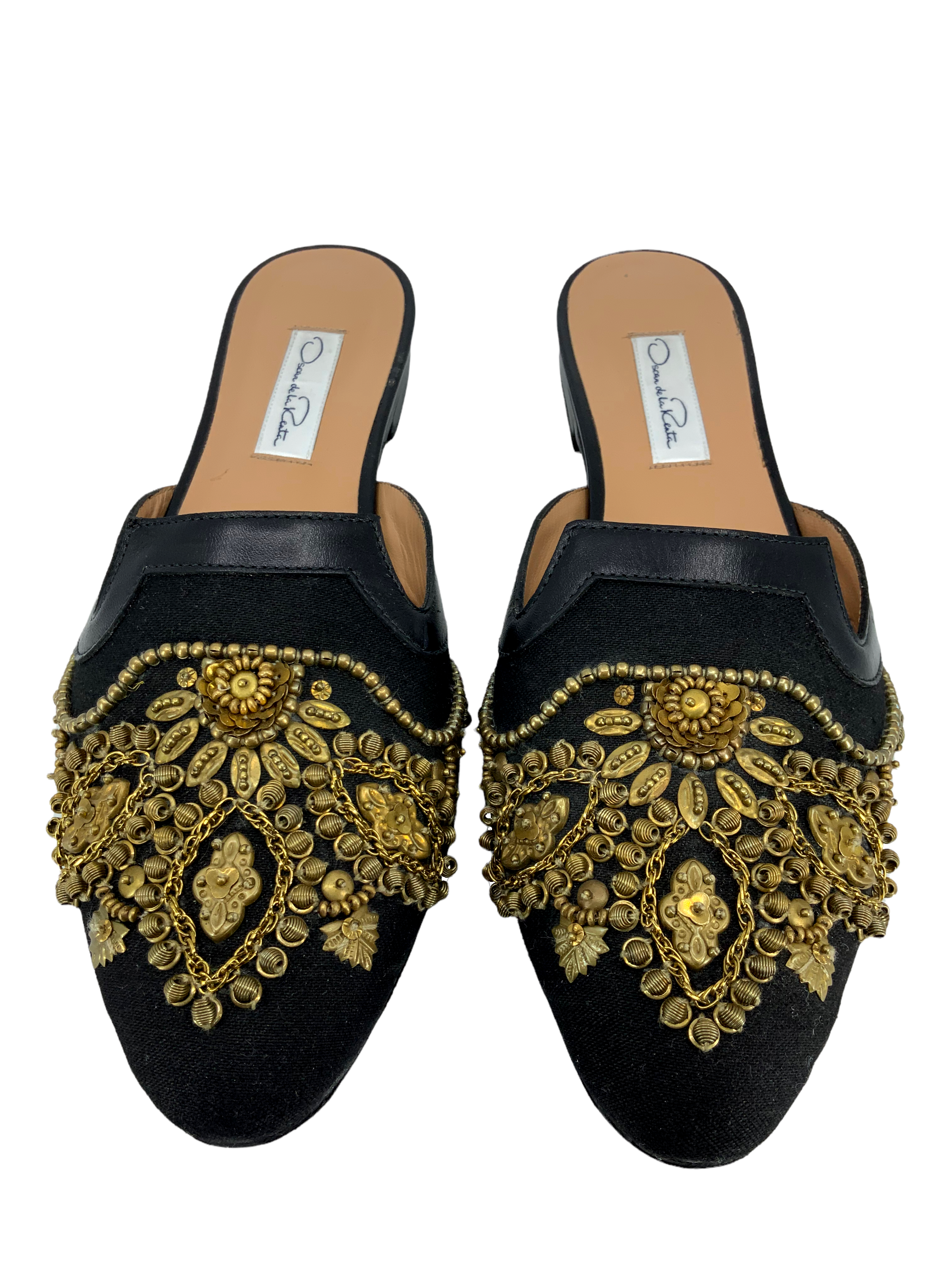 Oscar De La Renta Canvas Embroidered Spanish Mules Size 11