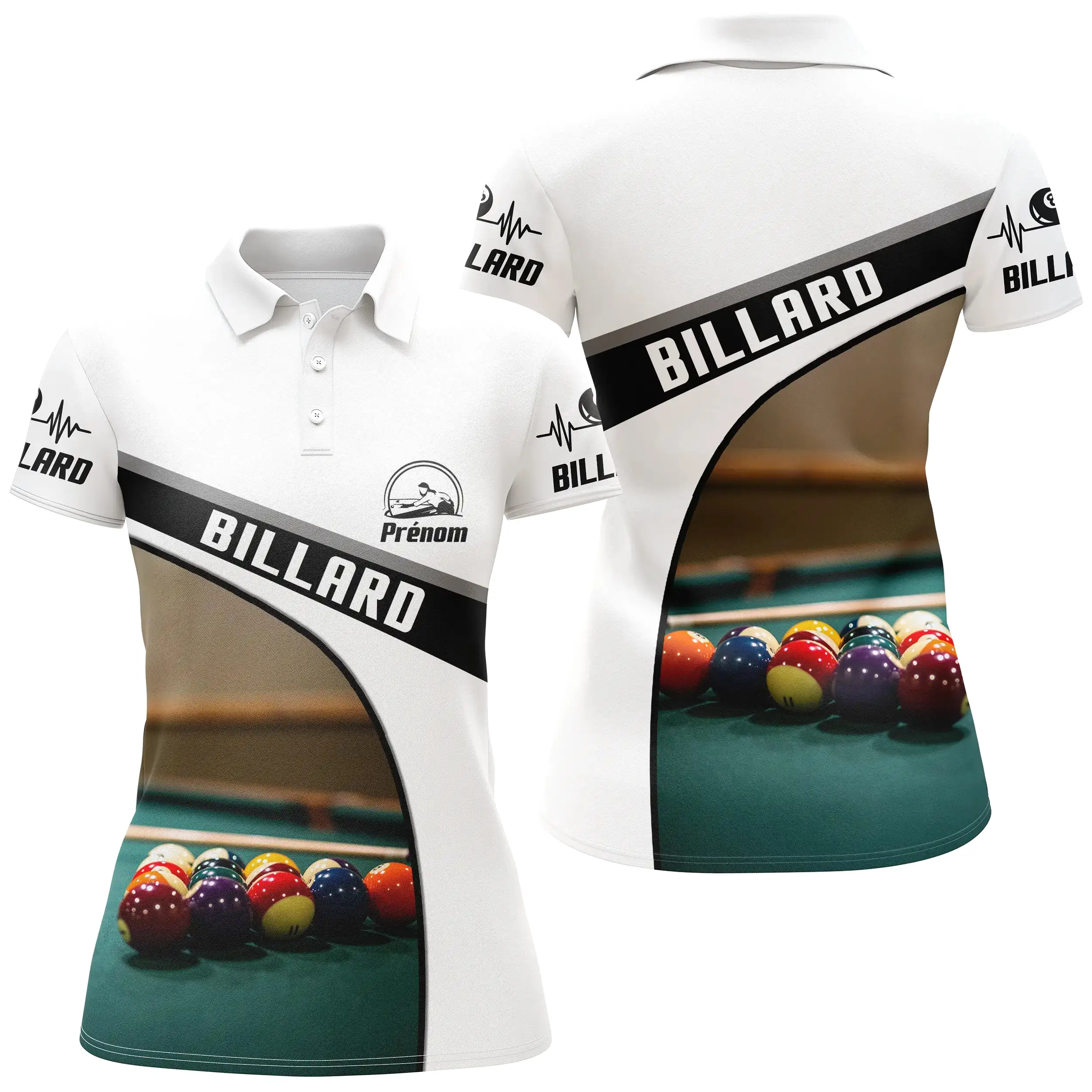 Polo De Billard Professionnel Personnalisé, Boule De Billard, Table Vert, Battement de Coeur - CT27062332