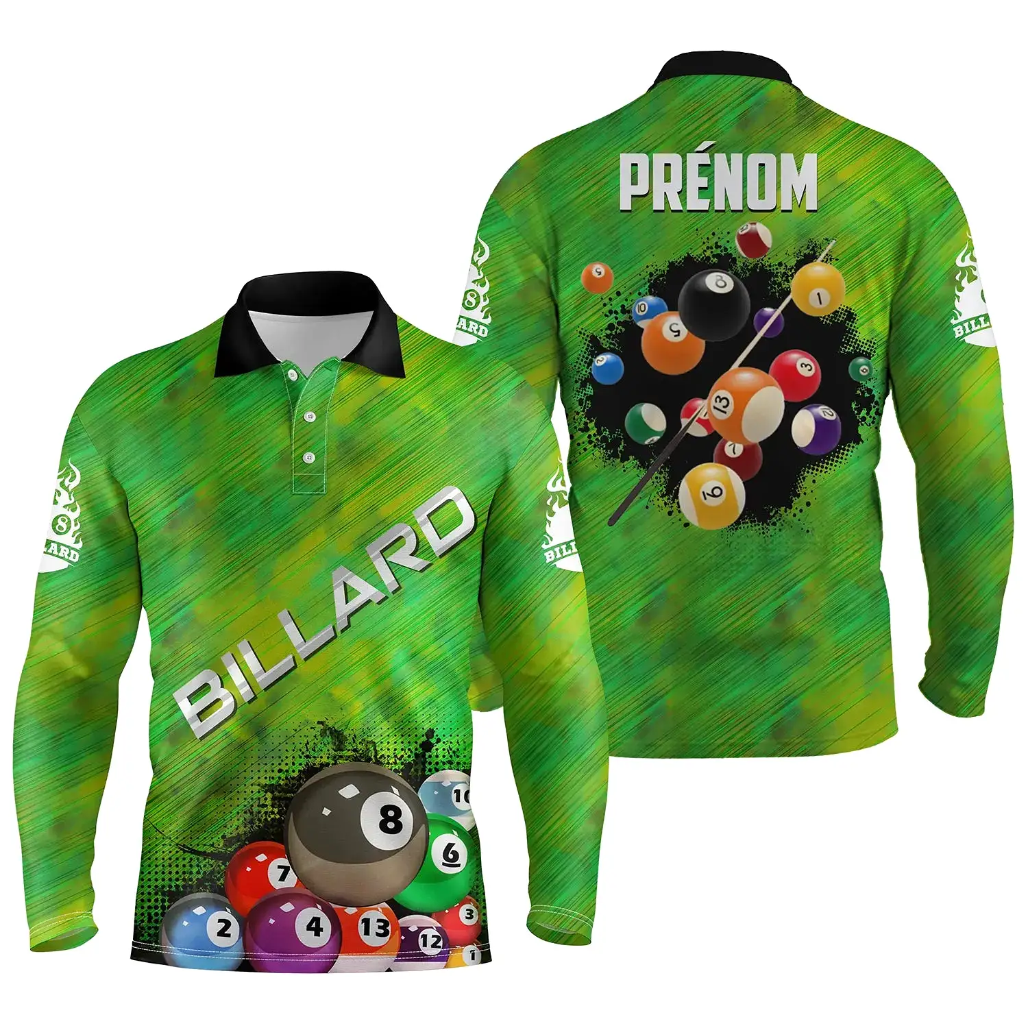 Polo De Billard Professionnel Personnalisé, Boule De Billard, Vert Rayé - CT27062323