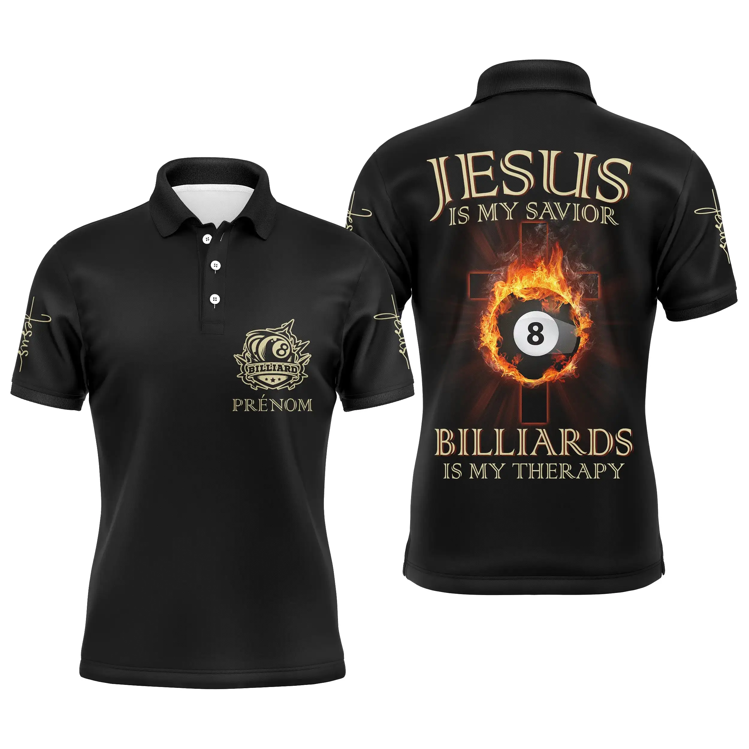 Polo De Billard Professionnel Personnalisé JEU DE LA 8 , Jésus Est Mon Sauveur Le Billard Est Ma Thérapie - CT27062313