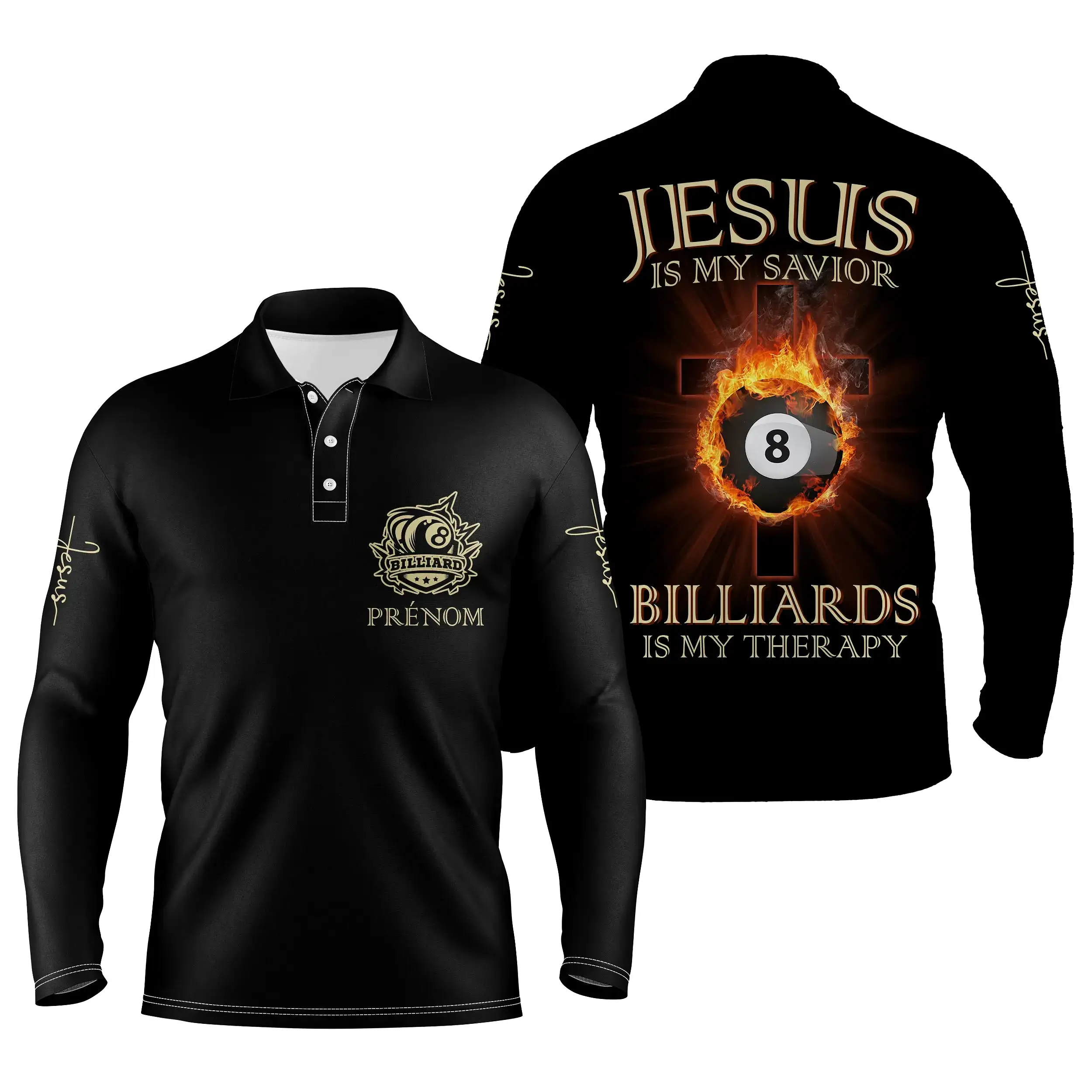 Polo De Billard Professionnel Personnalisé JEU DE LA 8 , Jésus Est Mon Sauveur Le Billard Est Ma Thérapie - CT27062313