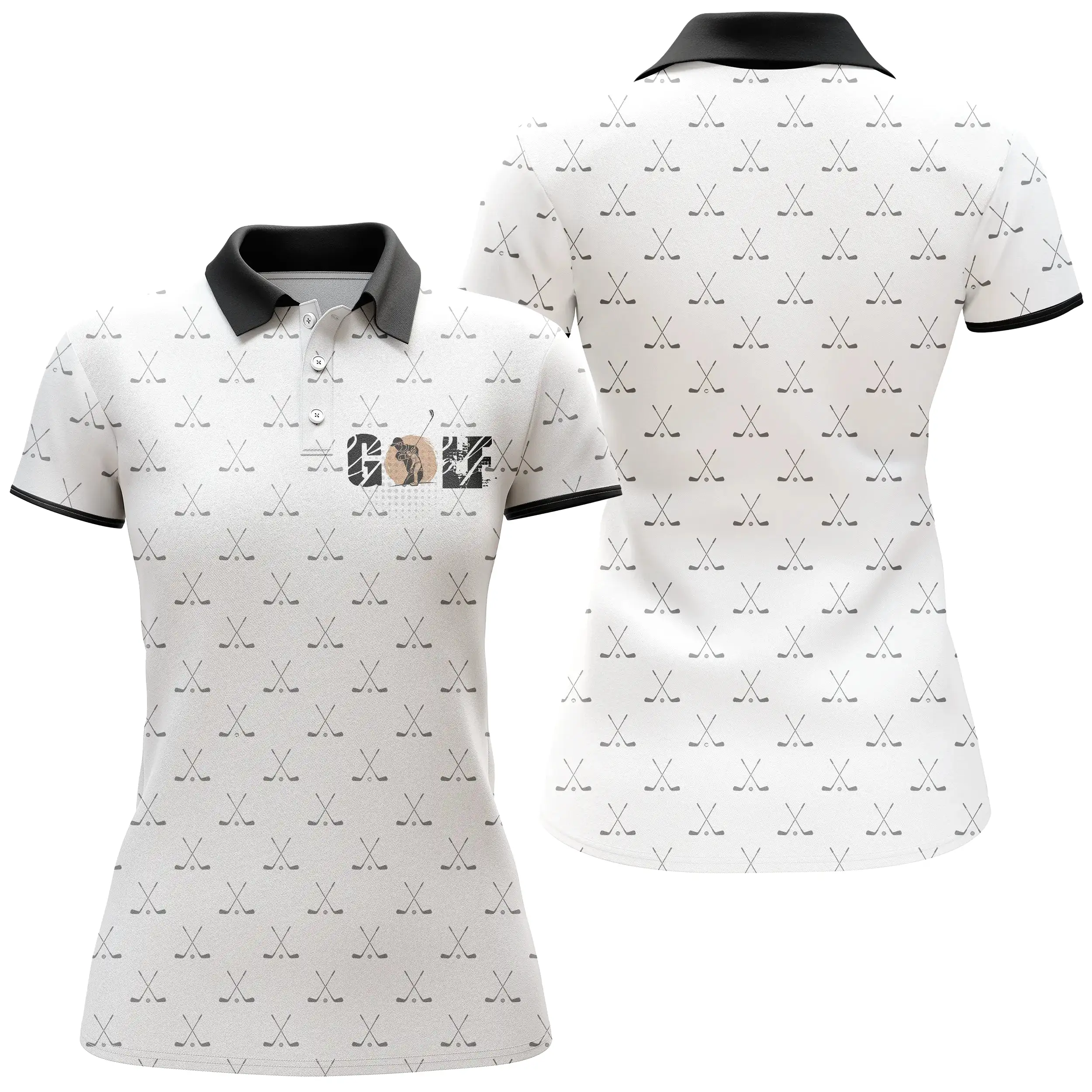 Polo de Golf Blanc et Noir, Polo de Sport, Cadeau Original pour Fans de Golf, Motif Clubs de Golf croisés, Golfeur, Golfeuse - C