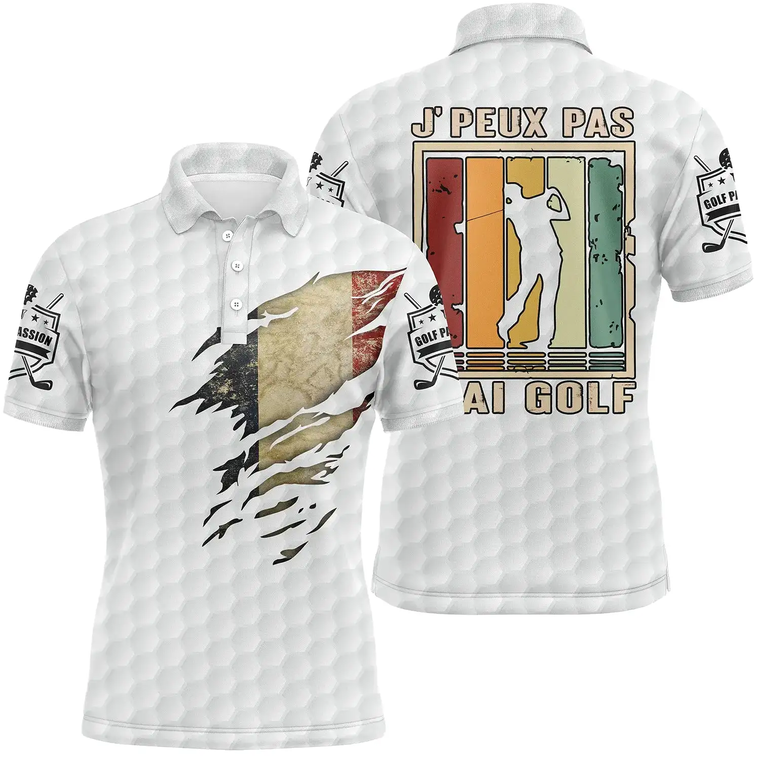 Polo de Golf, Cadeau Original Golfeur, Golf Passion, Drapeau France, J'peux Pas J'ai Golf - CT06022320