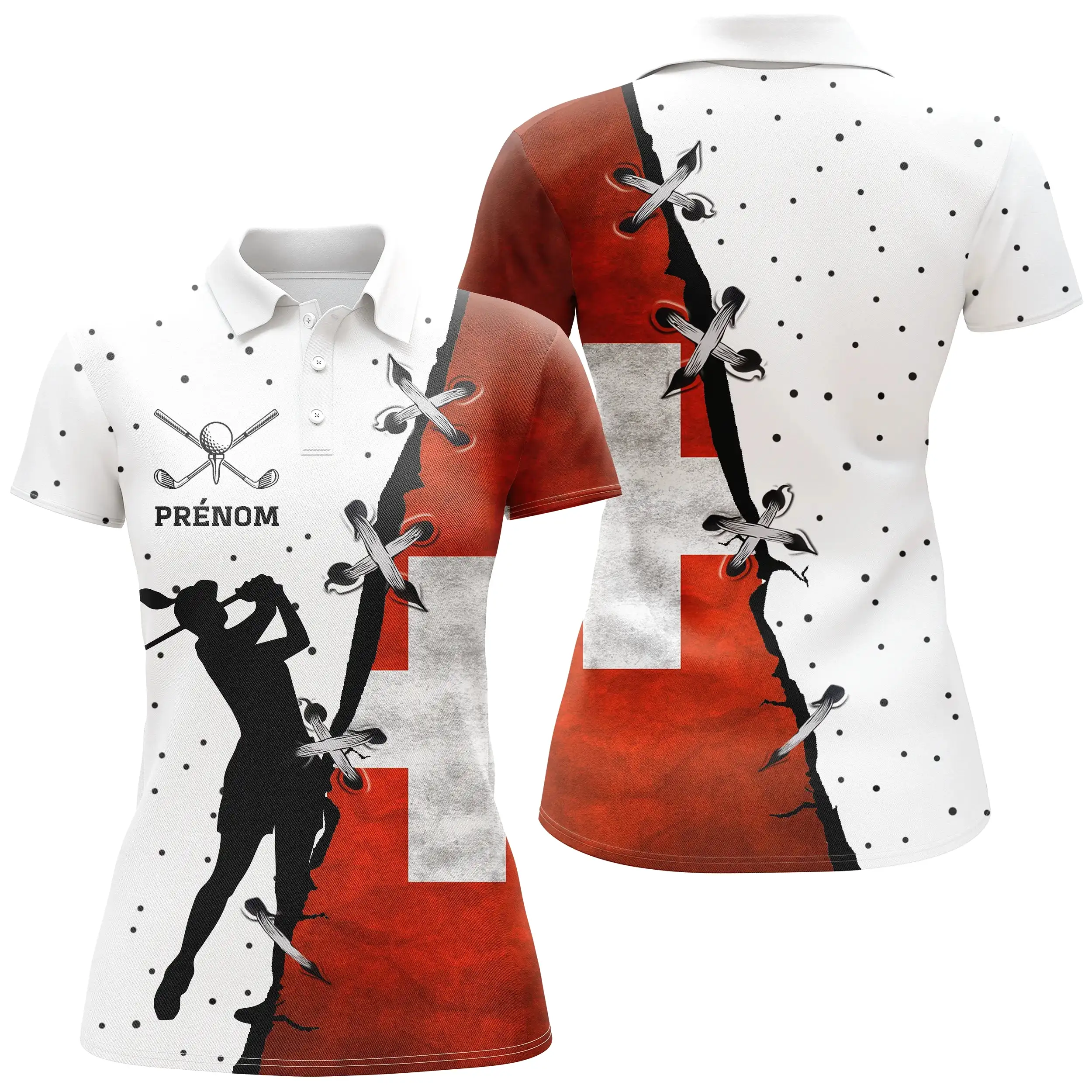 Polo de Golf Homme Femme, Cadeau Personnalisé Fan de Golf, Golfeur, Drapeau Suisse - CT06072234