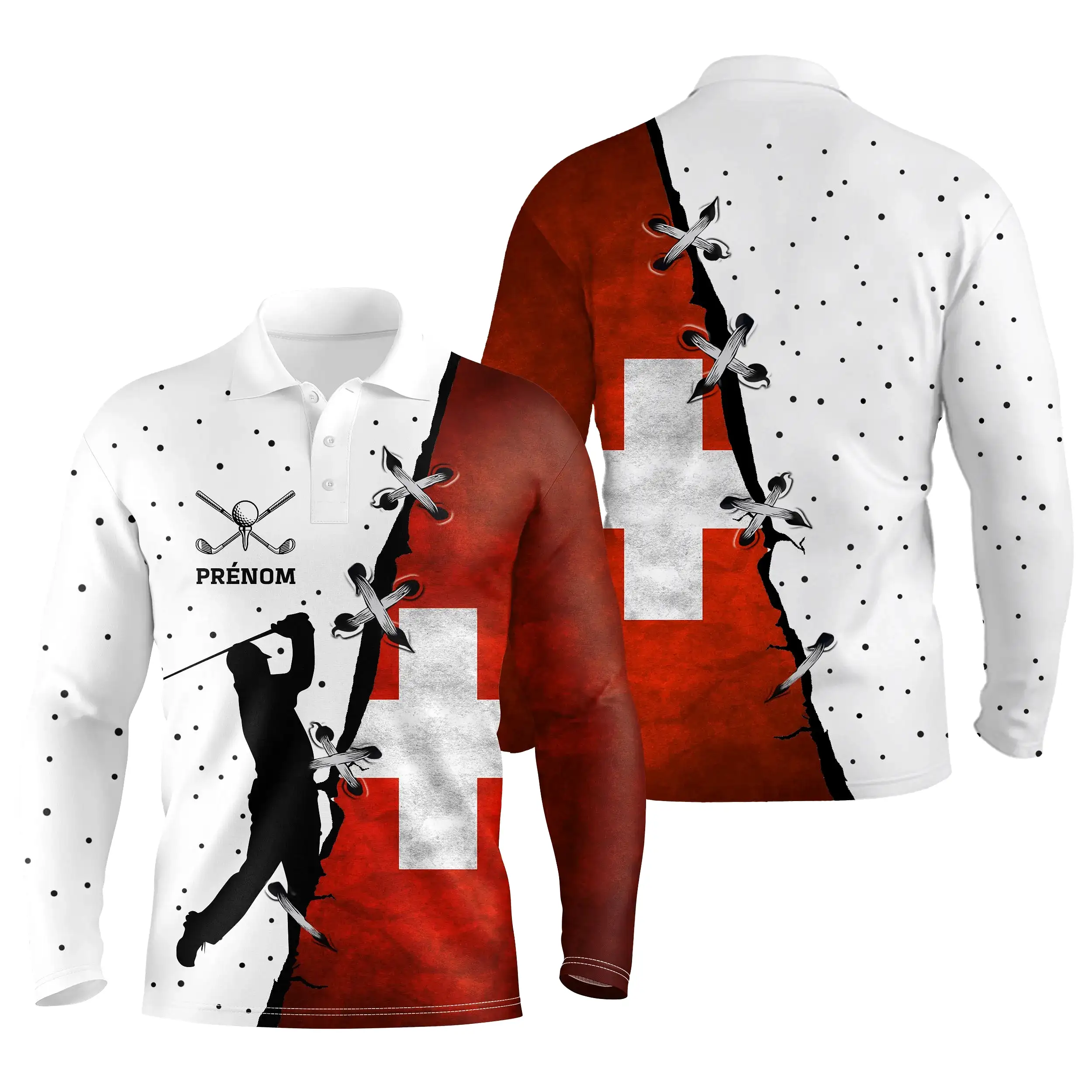 Polo de Golf Homme Femme, Cadeau Personnalisé Fan de Golf, Golfeur, Drapeau Suisse - CT06072234