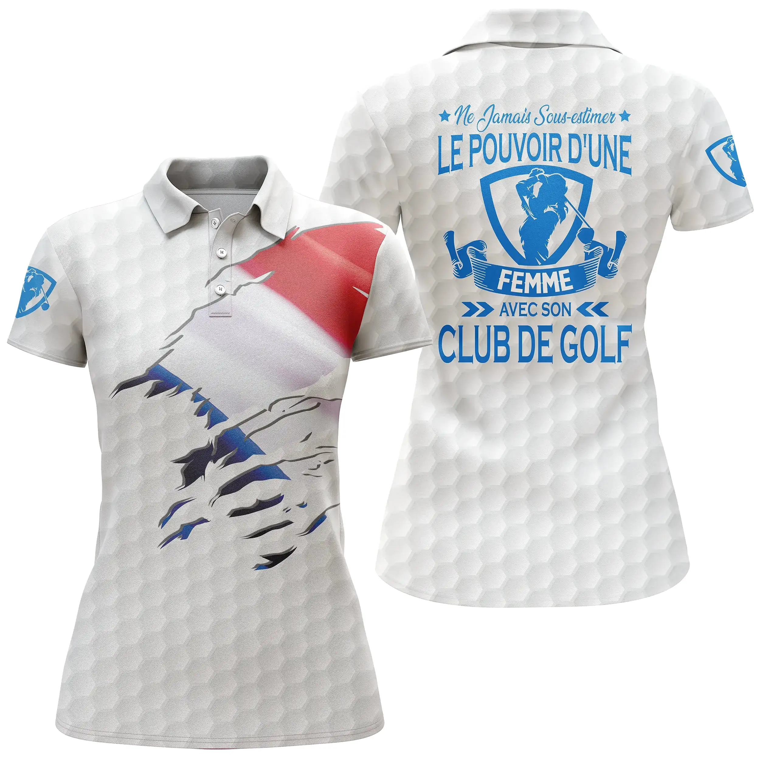 Polo de Golf, Idée Cadeau Humour Golfeur, Golfeuse, Ne Jamais Sous-Estimer Le Pouvoir d'un Homme, d'une Femme Avec son Club De G