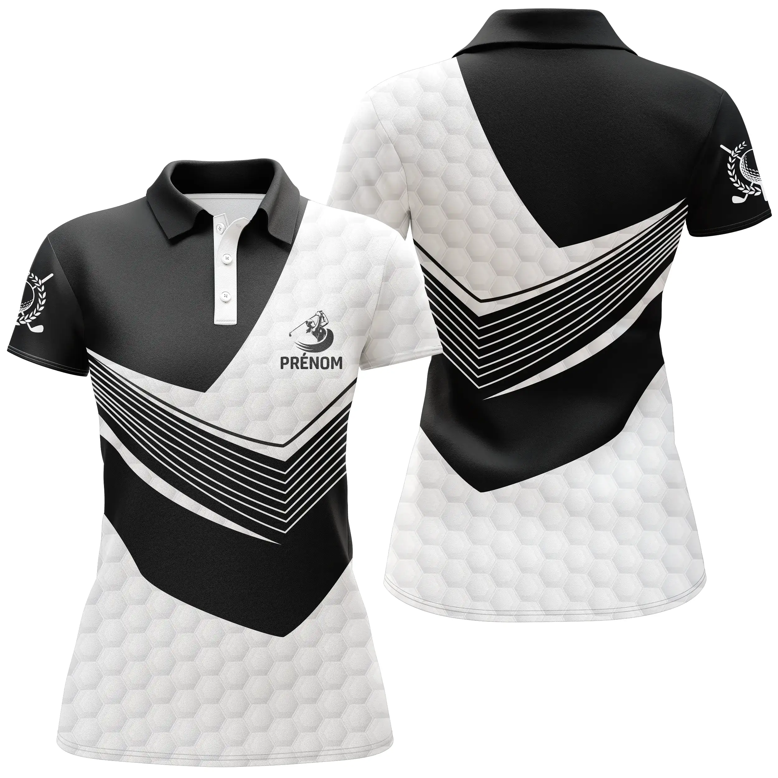 Polo de Golf Noir et Blanc Personnalisé Motif Golfer pour Homme et Femme - Vêtements Golf Unique - CT04072311