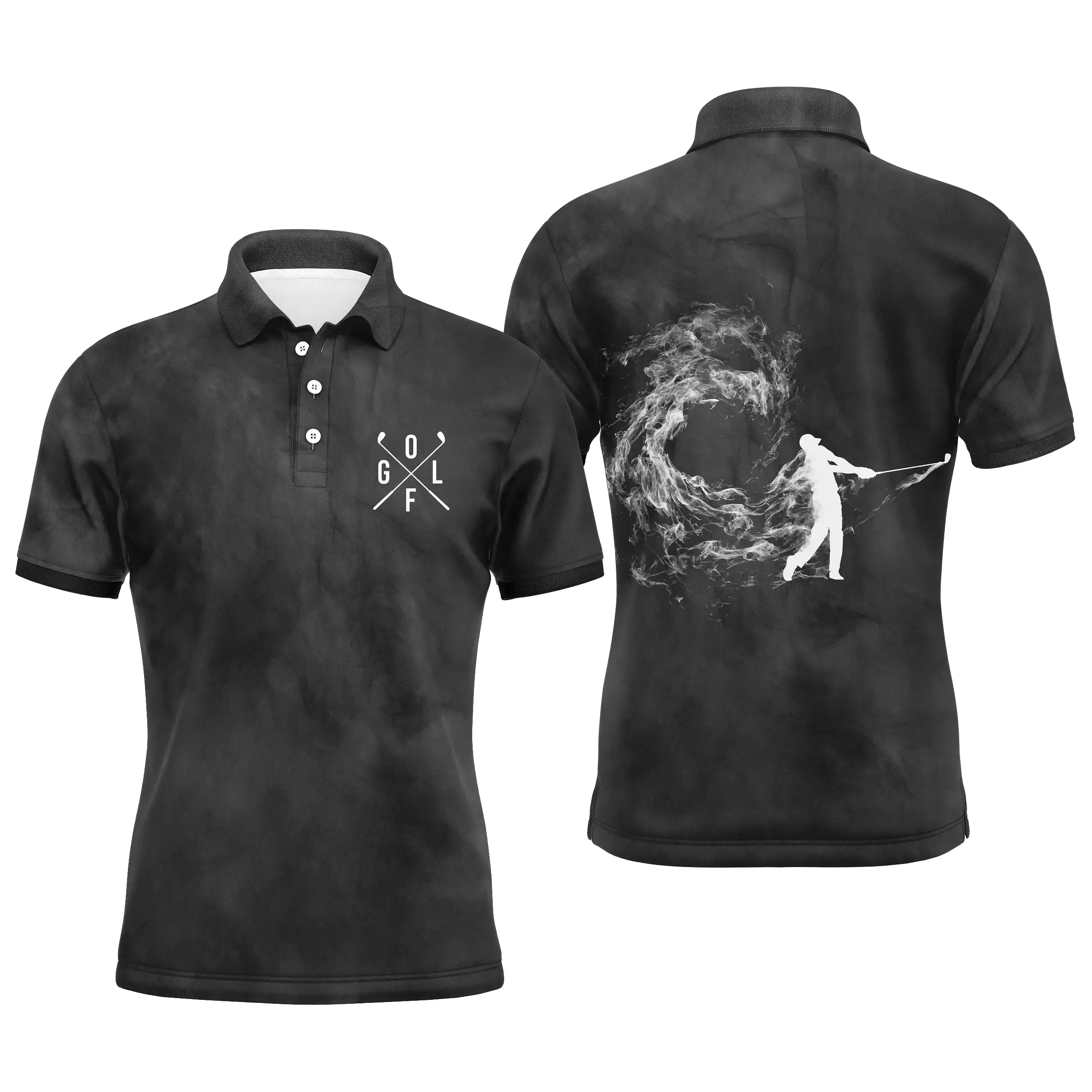 Polo de Golf Premium Fond de Fumée, Cadeau Original Pour Fans de Golf, Polo de Sport Noir et Blanc - CTS19052223