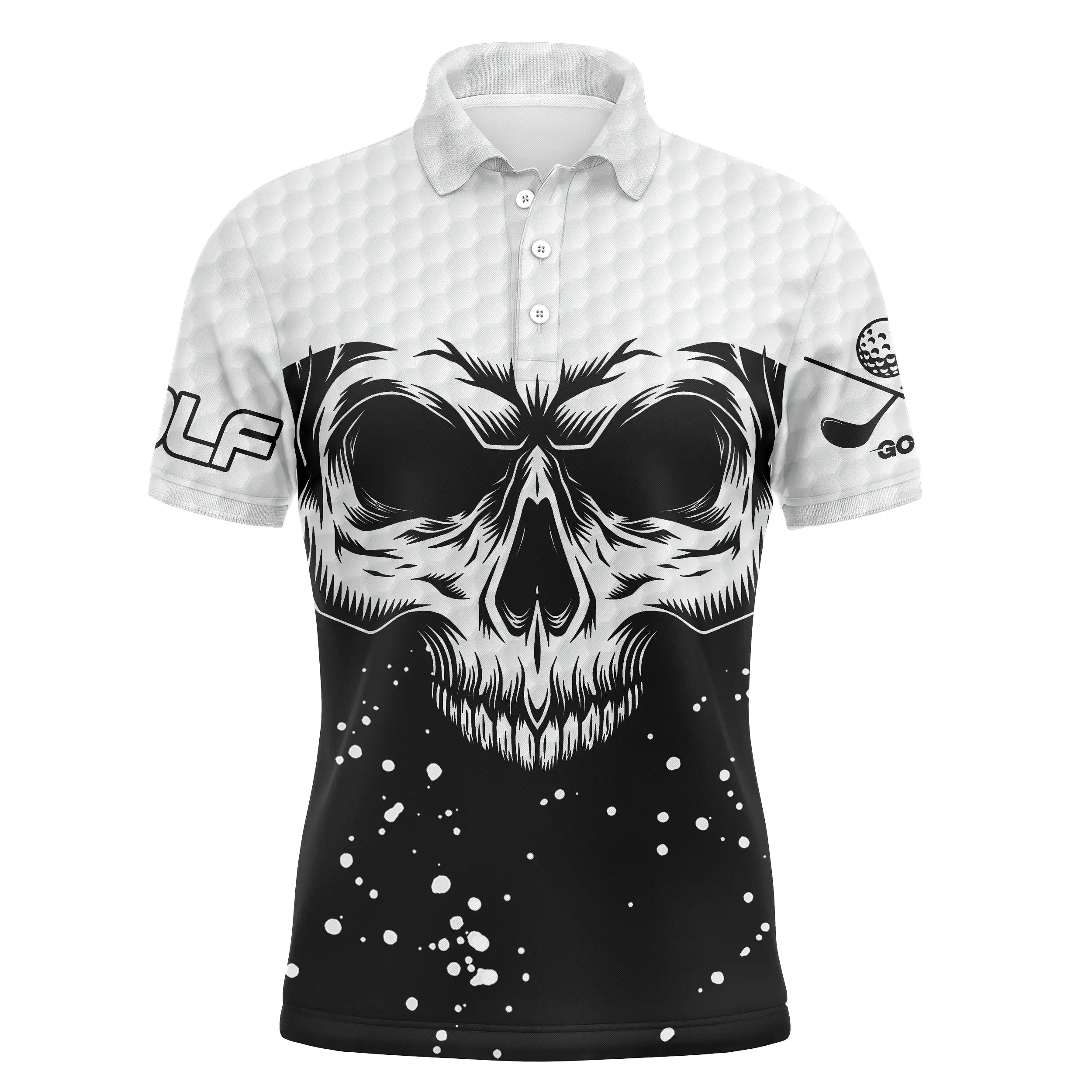 Polo Golf  Noir et Blanc, Cadeau Personnalisé Pour Fans De Golf, Tête de Mort - CT08112219