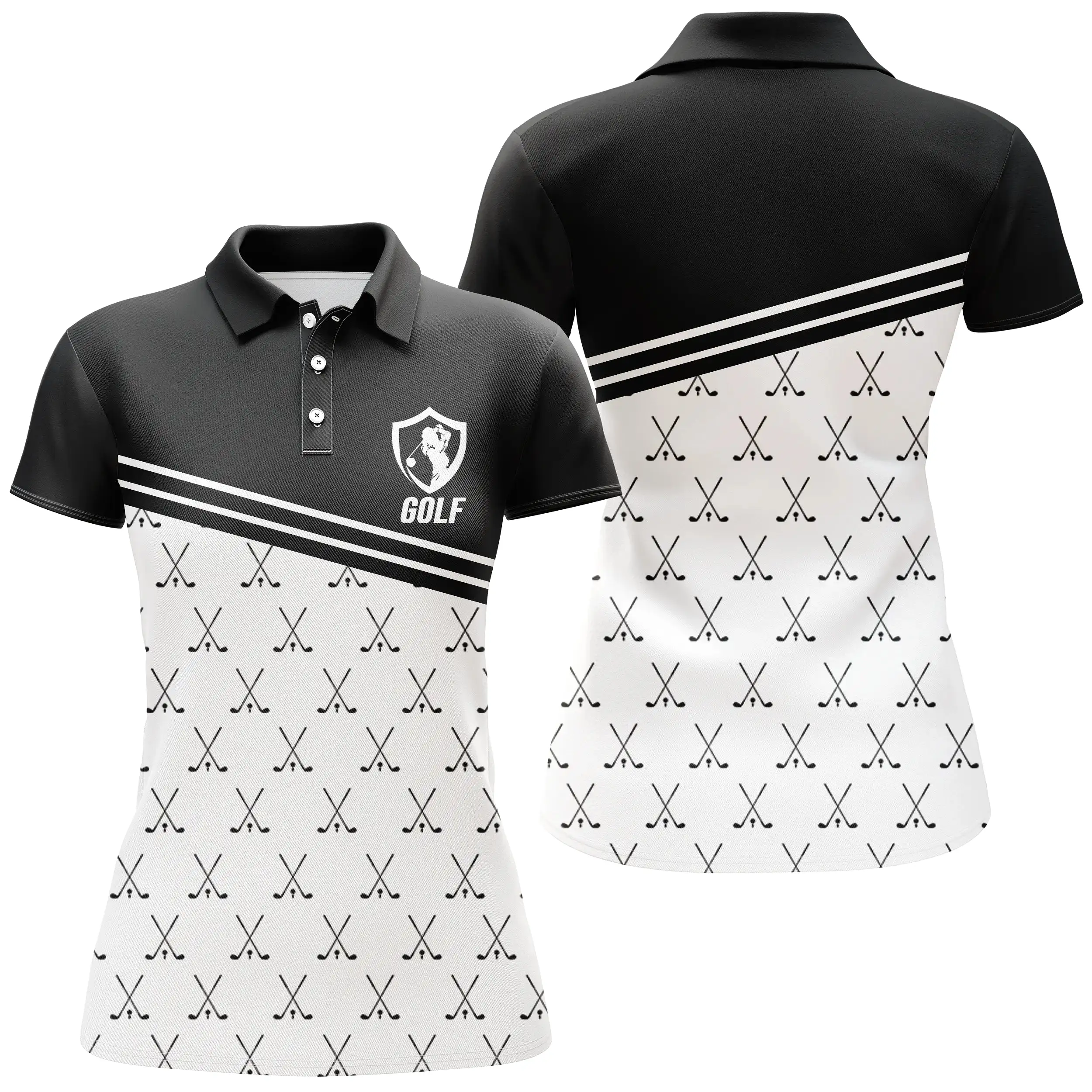 Polo Golf Noir et Blanc Motif Club - Confortable et légant pour Amateurs de Golf - CT11072320