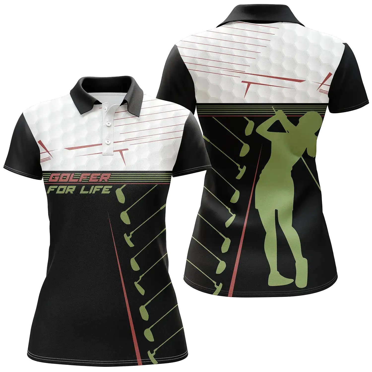 Polo Golf Noir et Blanc Motif Golfer For Life - Style Intemporel pour Passionnés de Golf - CT04072316