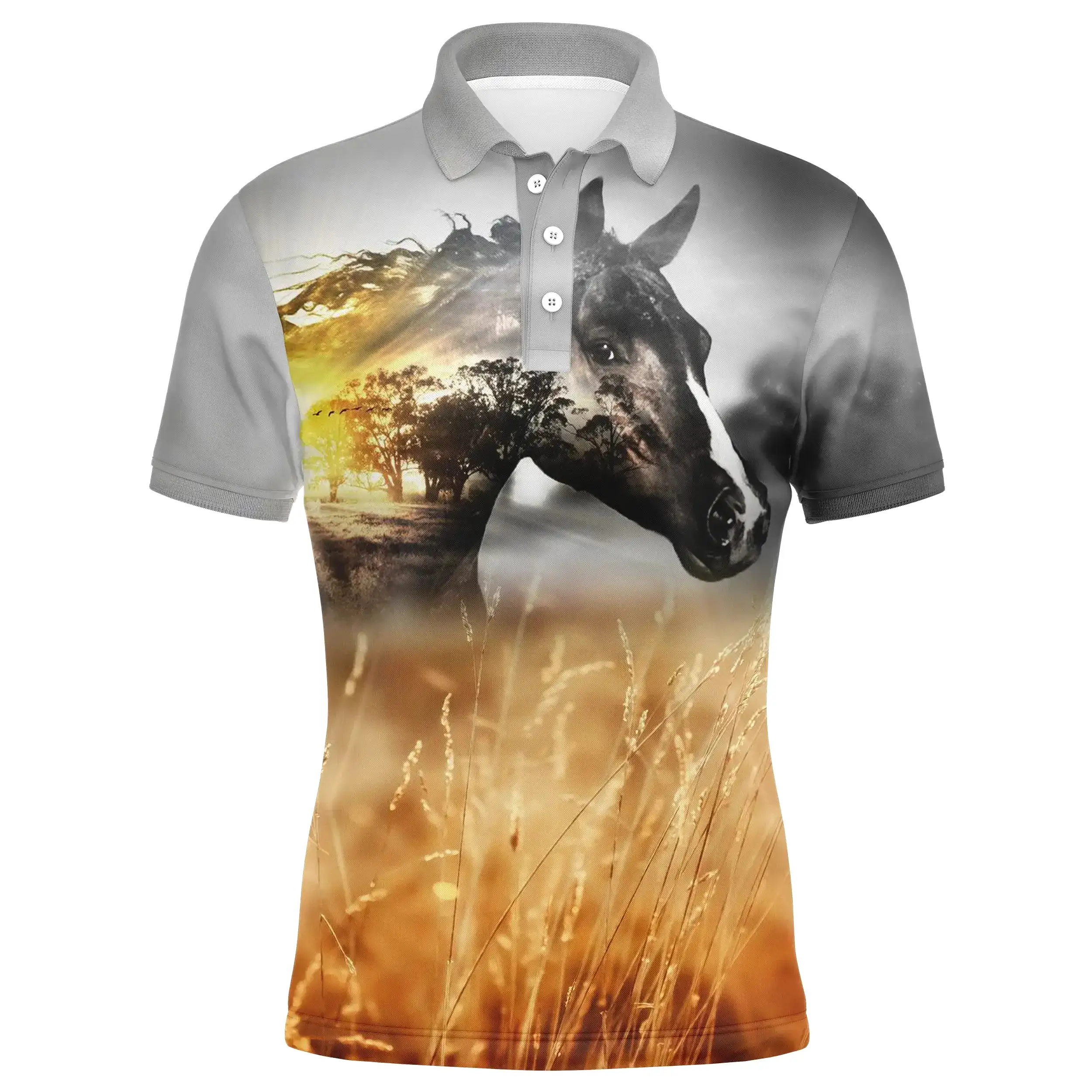 Polo quitation Homme Femme, Cadeau Original Fan des chevaux, Cheval Dans Les Champs De Blé - CT24082223