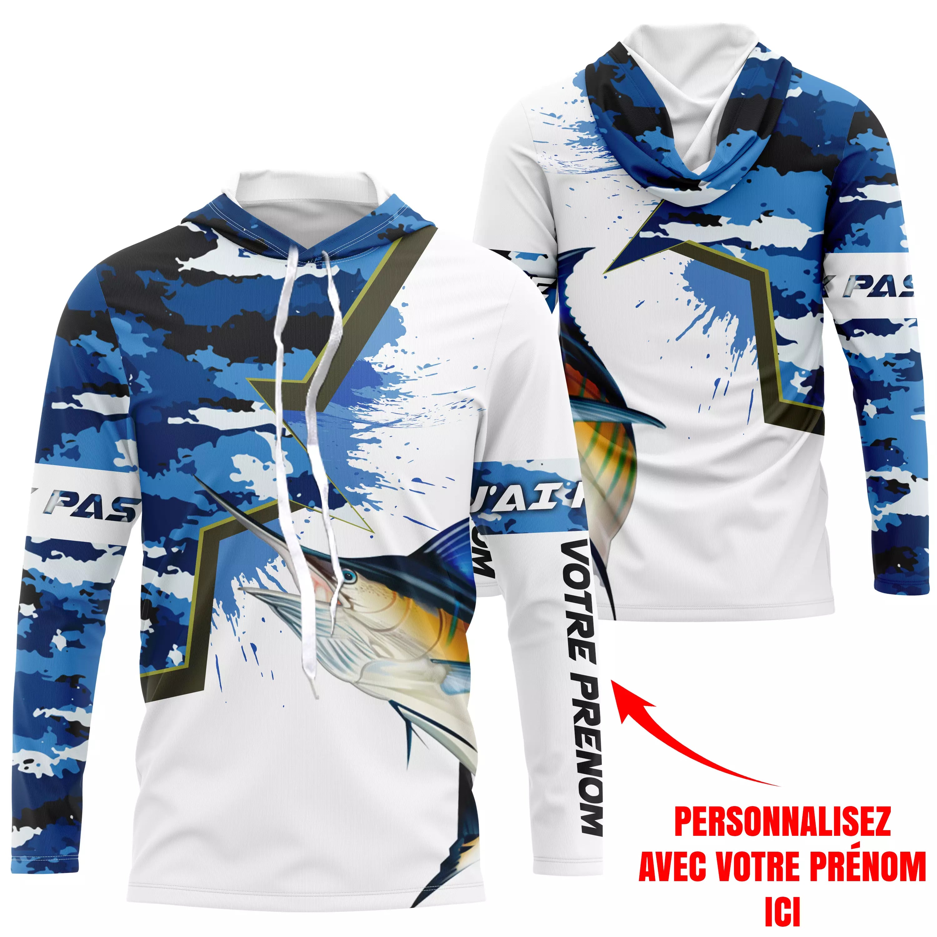 Pêche Au Marlin, Pêche en Mer, Cadeau Original Pêcheur, Camouflage Marine, Cadeau Personnalisé, J'peux Pas J'ai Pêche - CTS12042