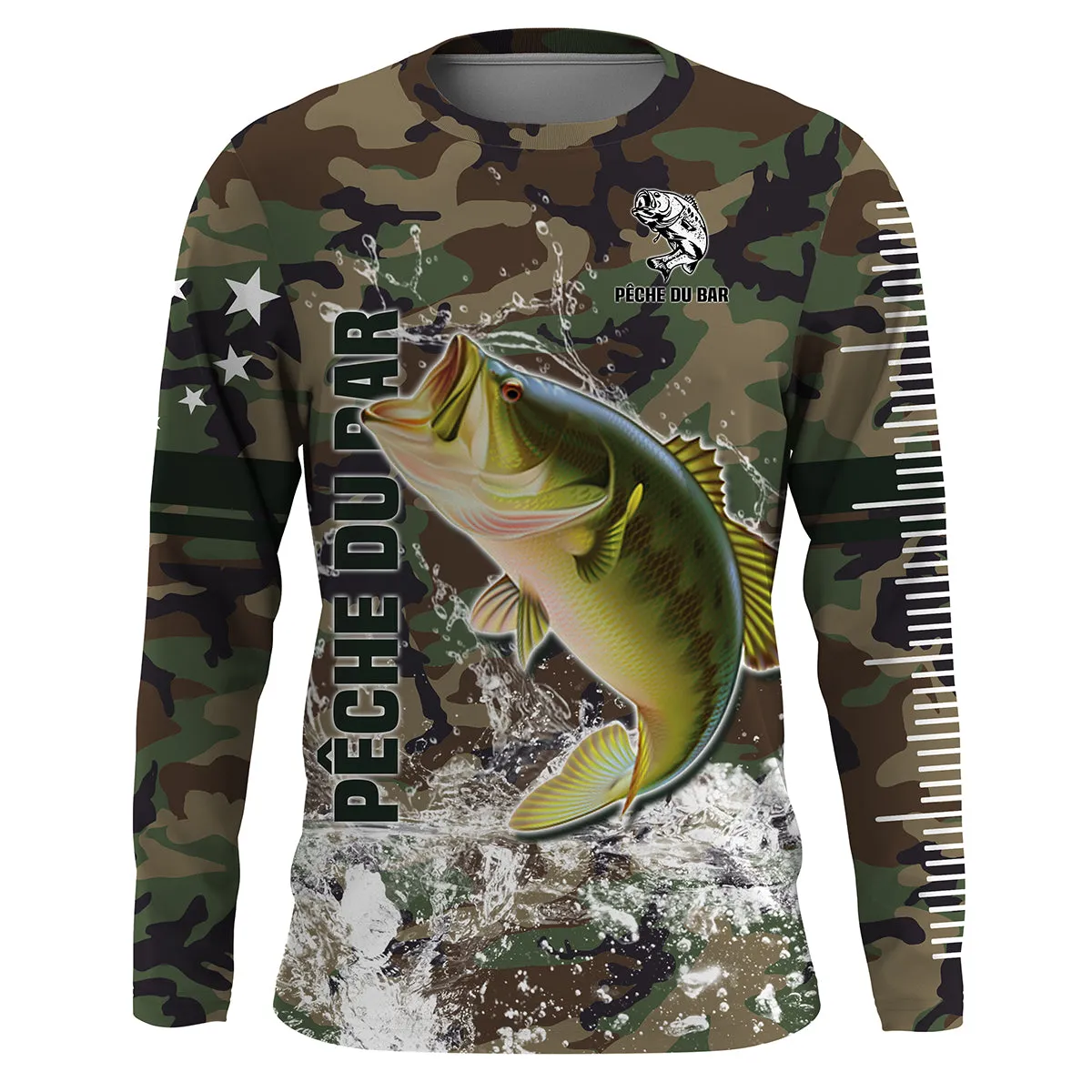 Pêche du Bar, Cadeau Original Pêcheur, Camouflage Pêche, Tee Shirt, Sweat à capuche, Vêtement Anti UV, Cadeau Personnalisé Pour 