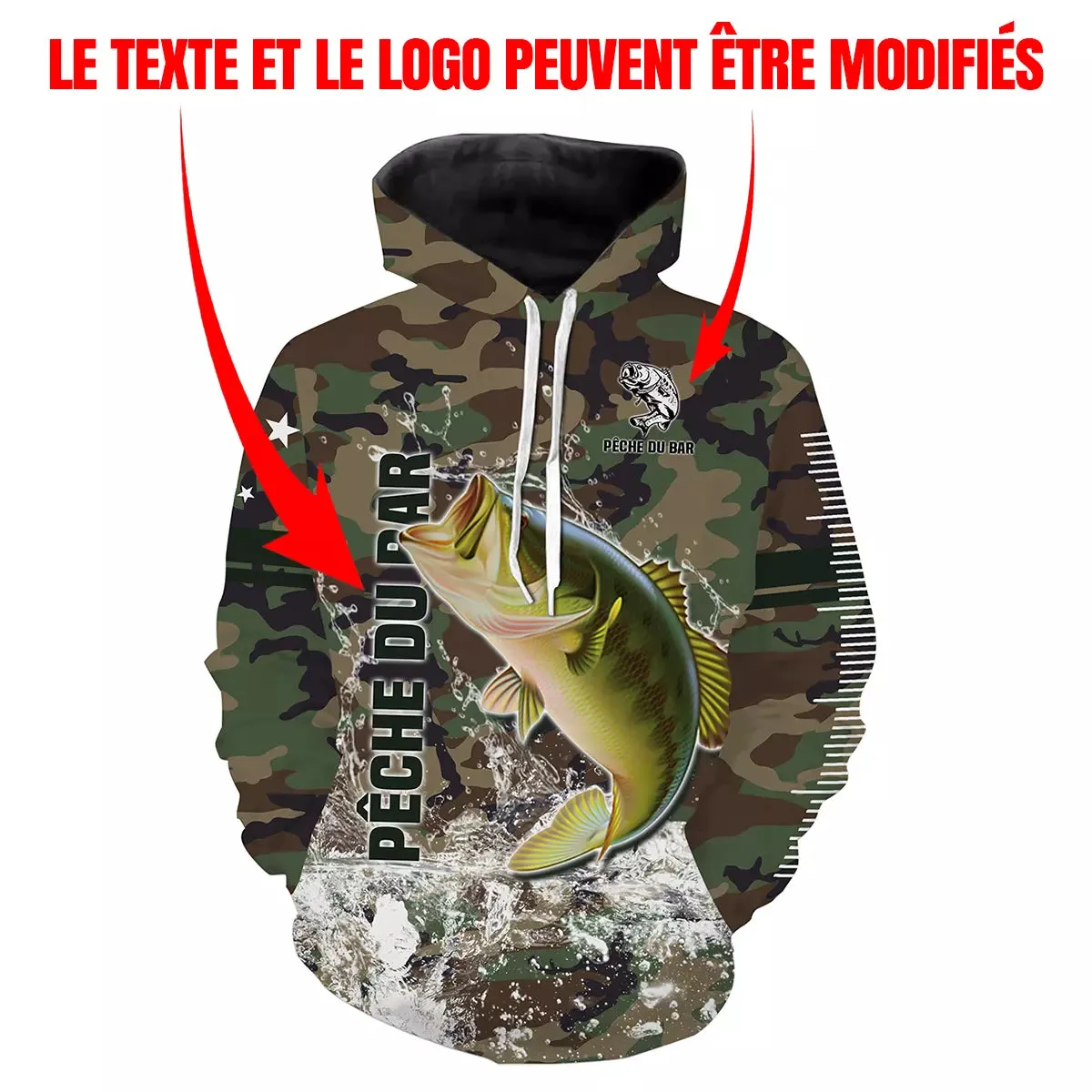 Pêche du Bar, Cadeau Original Pêcheur, Camouflage Pêche, Tee Shirt, Sweat à capuche, Vêtement Anti UV, Cadeau Personnalisé Pour 