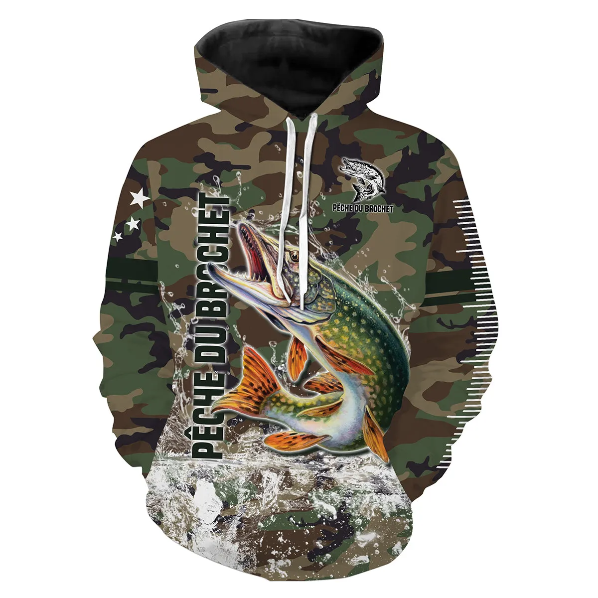 Pêche du Brochet, Pêche aux Carnassiers, Cadeau Original Pêcheur, Camouflage Pêche, Tee Shirt, Sweat à capuche, Vêtement Anti UV