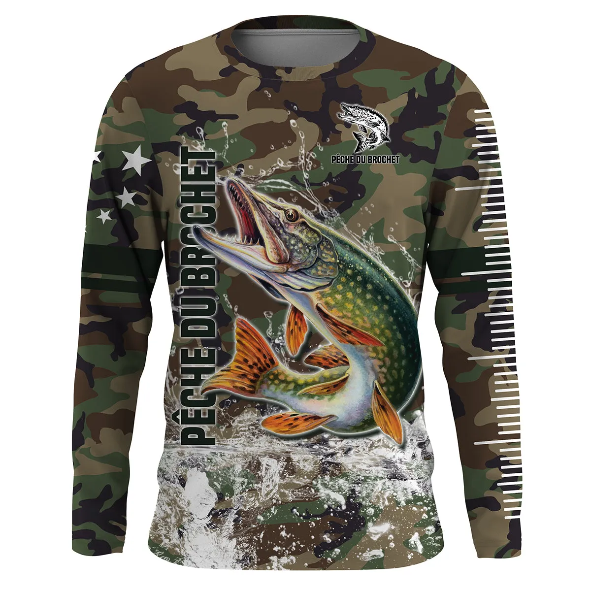 Pêche du Brochet, Pêche aux Carnassiers, Cadeau Original Pêcheur, Camouflage Pêche, Tee Shirt, Sweat à capuche, Vêtement Anti UV