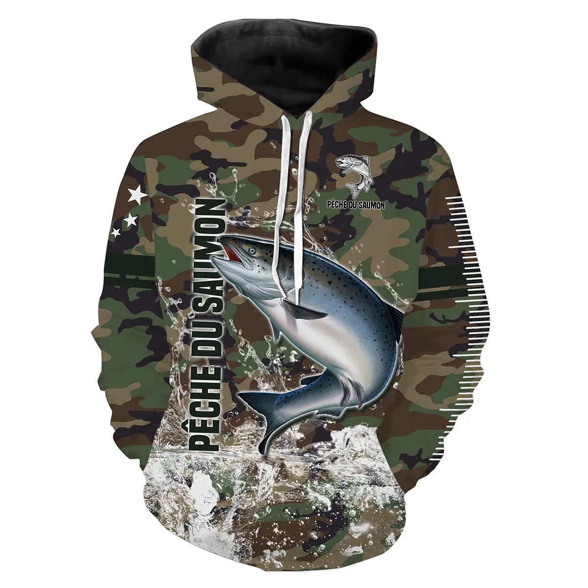 Pêche du Saumon, Cadeau Original Pêcheur, Camouflage Pêche, Tee Shirt, Sweat à capuche, Vêtement Anti UV, Cadeau Personnalisé Po