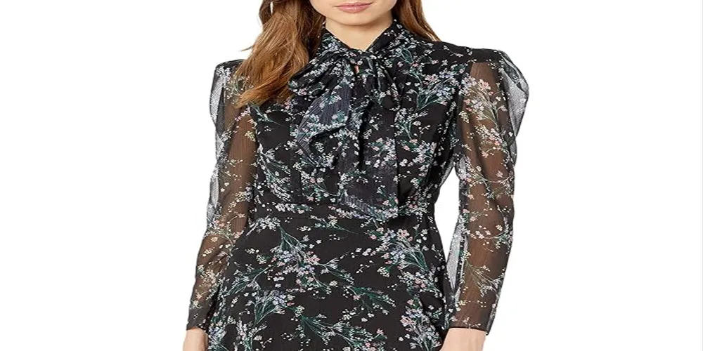 Rachel Zoe Women's Gemma Floral Print Chiffon Mini Dress Black Size 4