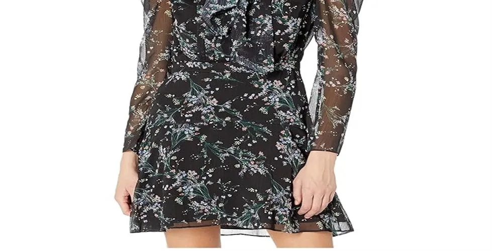 Rachel Zoe Women's Gemma Floral Print Chiffon Mini Dress Black Size 4