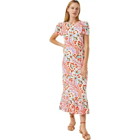 RHODE Women's Lulani Print Puff Sleeve Ruffle Hem Long Dress, Lago Vine