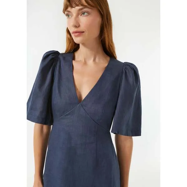 RHODE Women's Mariana Deep V-Neck Ruffle Hem Mini Dess, Navy