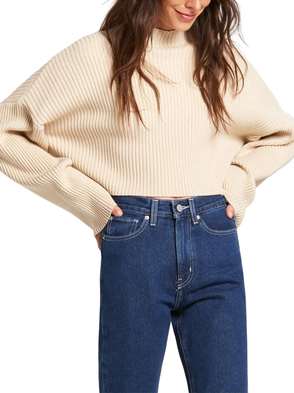 Ribbed Crop Sweater in Ivory