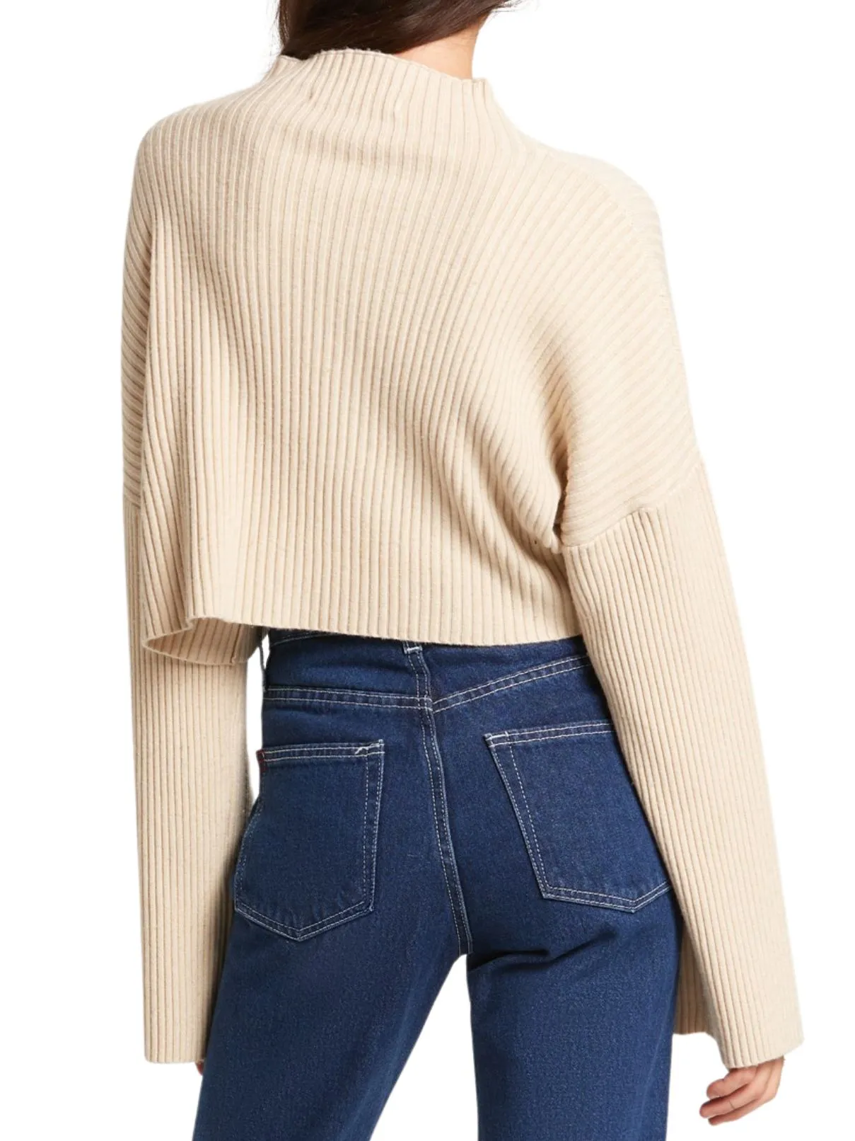 Ribbed Crop Sweater in Ivory