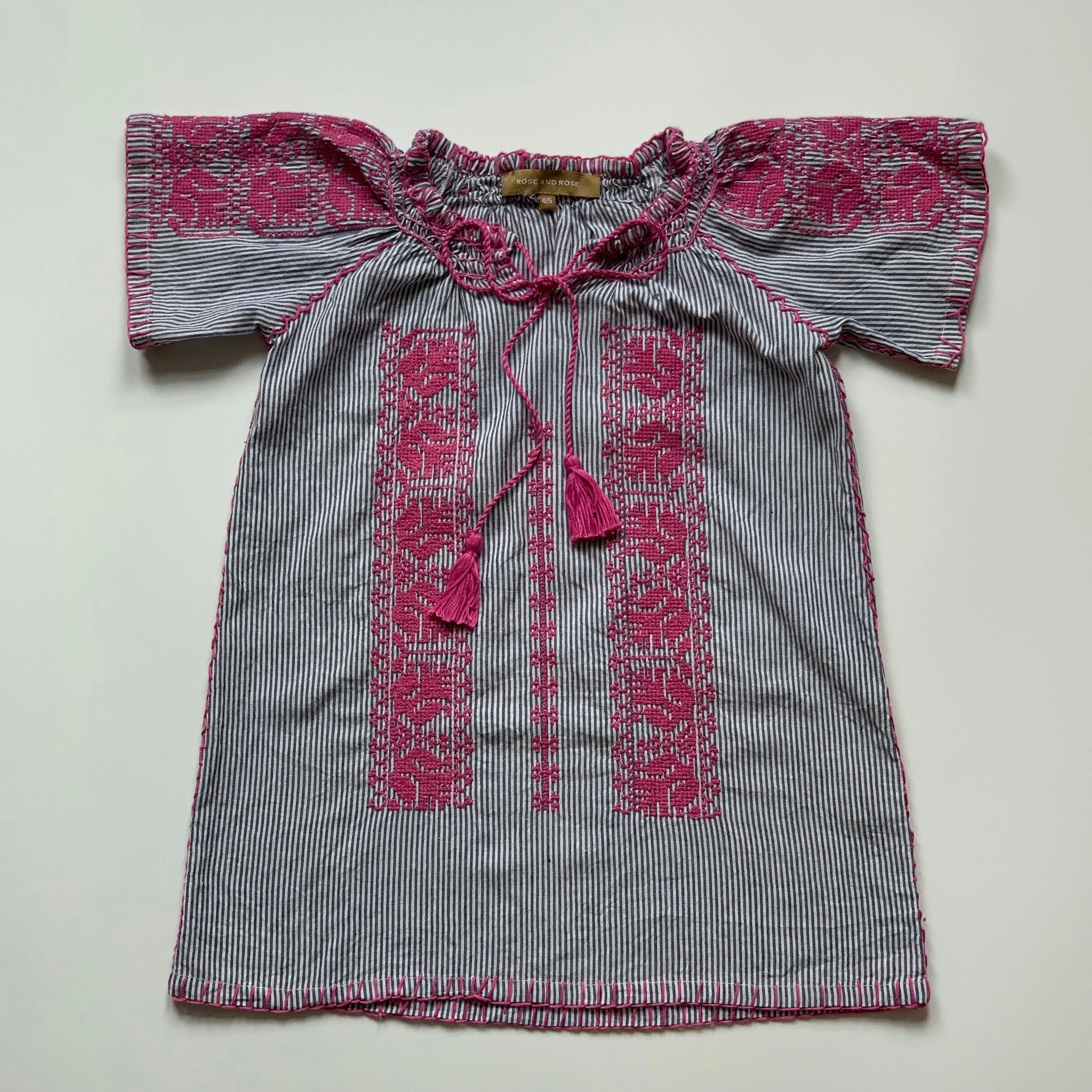 Rose And Rose Stripe Kaftan Style Dress With Embroidery: 6-8 Years