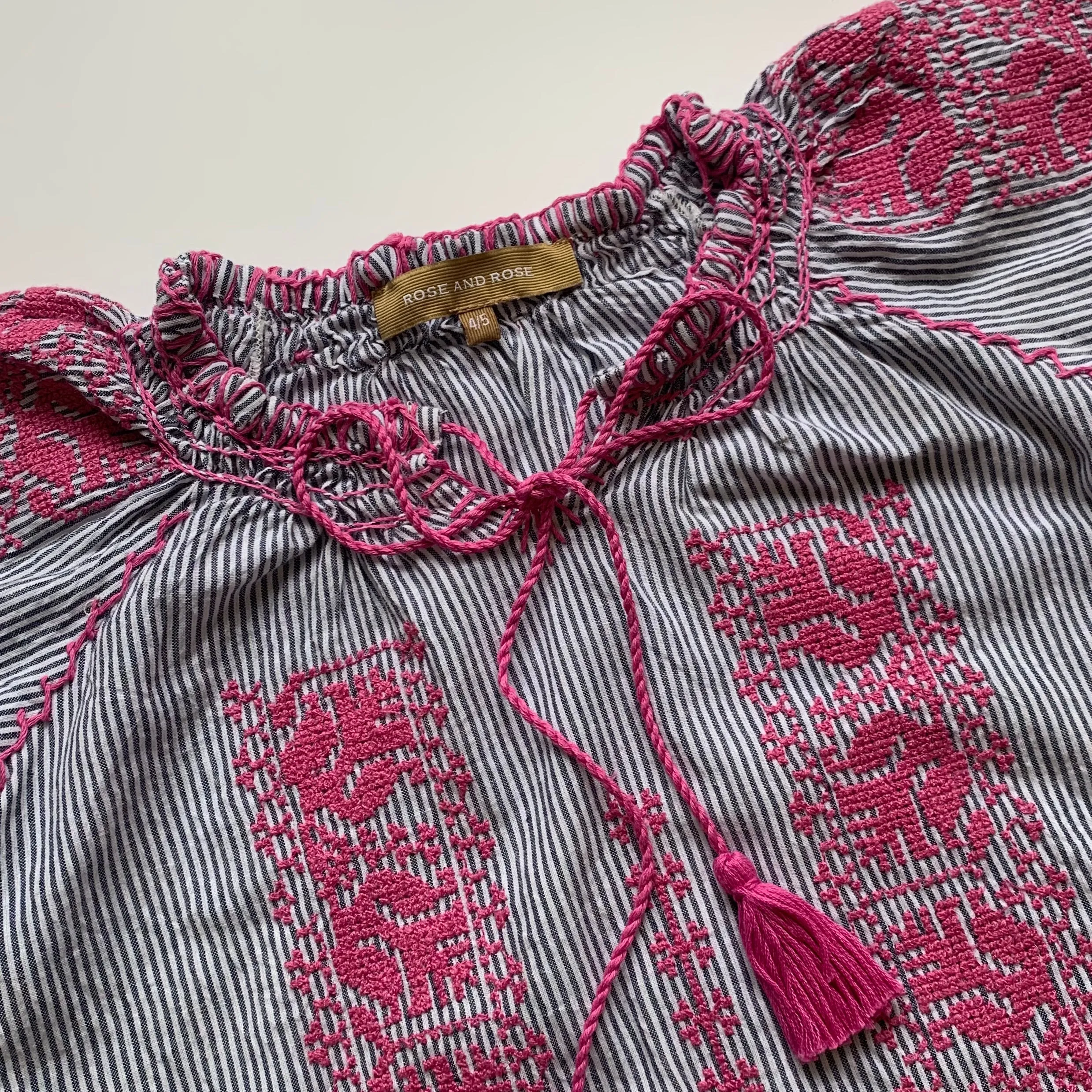 Rose And Rose Stripe Kaftan Style Dress With Embroidery: 6-8 Years