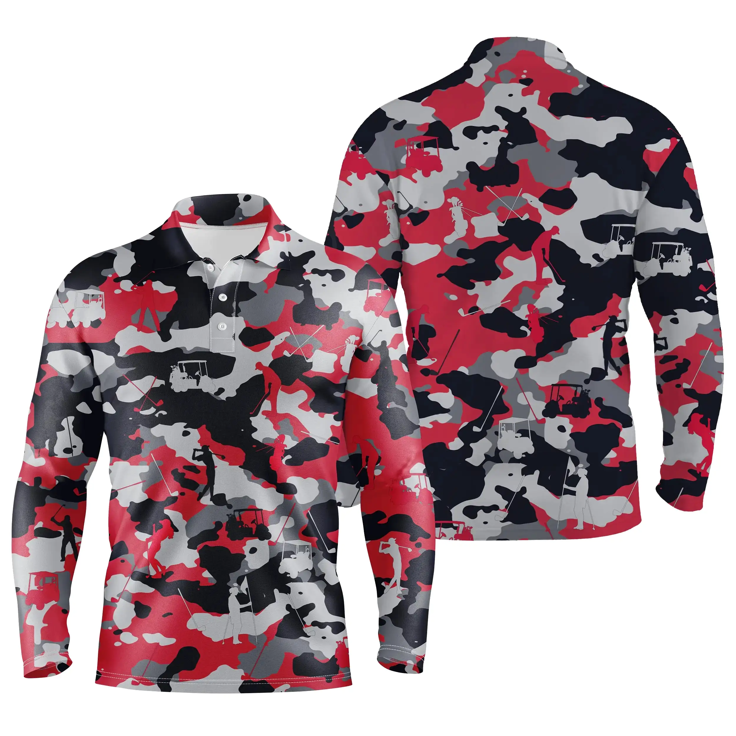 Rouge Noir et Blanc Camouflage, Polo de Golf, Polo de Sport Homme Femme, Cadeau Original pour Fans de Golf, Motif Militaire, Gol