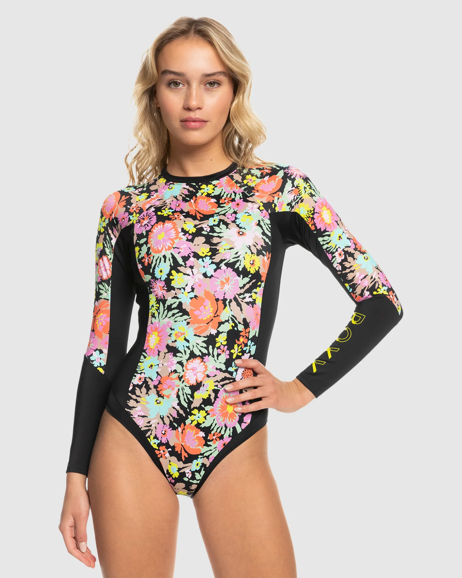 Roxy Womens Roxy Active Ls One-Piece Swimsuit - Anthracite Floral | SurfStitch