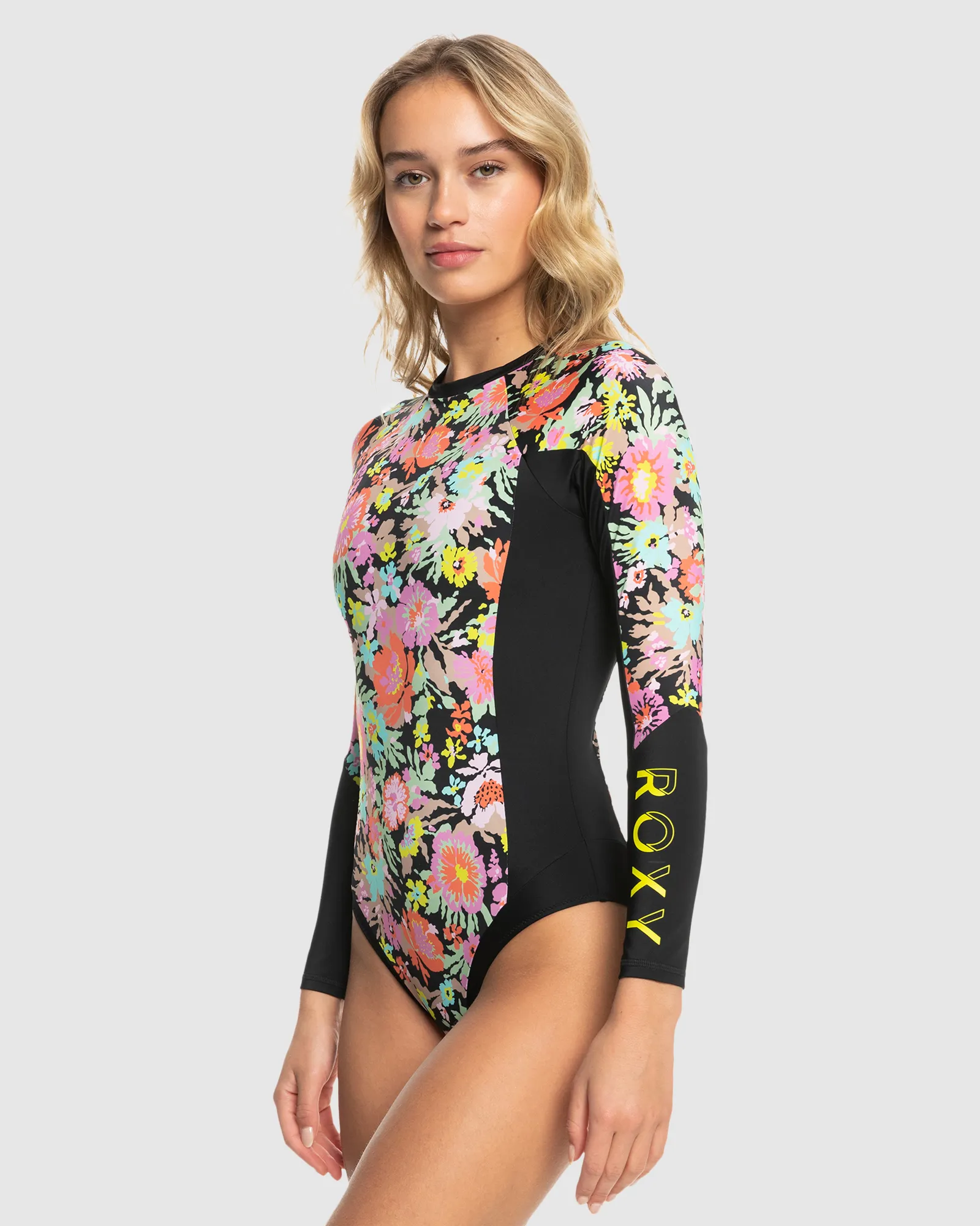 Roxy Womens Roxy Active Ls One-Piece Swimsuit - Anthracite Floral | SurfStitch