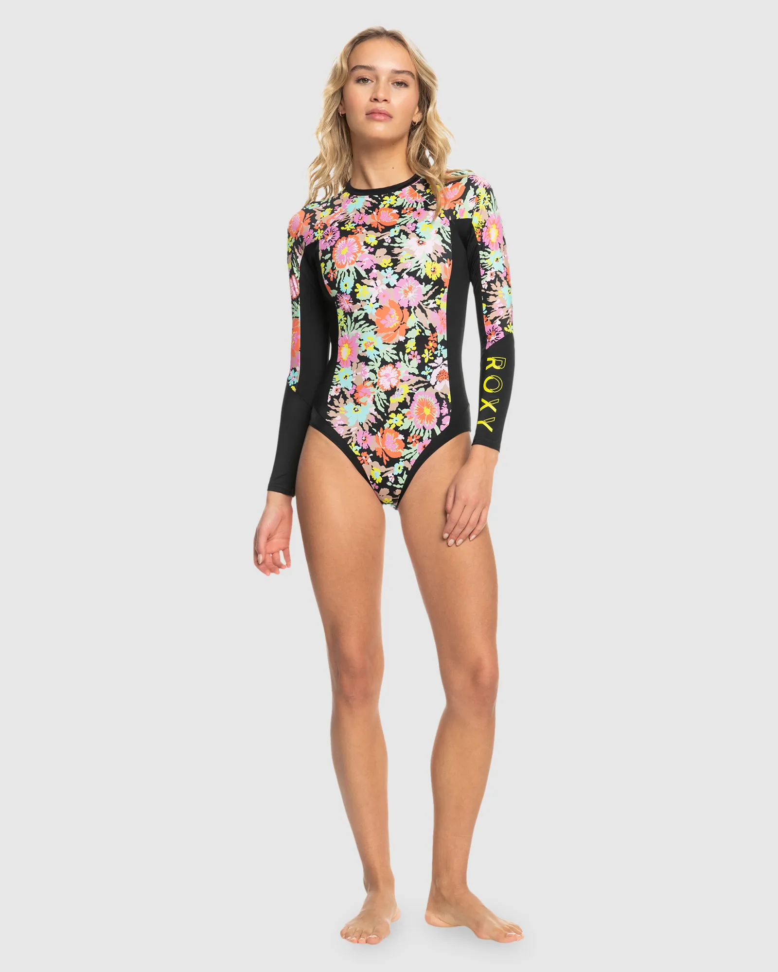 Roxy Womens Roxy Active Ls One-Piece Swimsuit - Anthracite Floral | SurfStitch