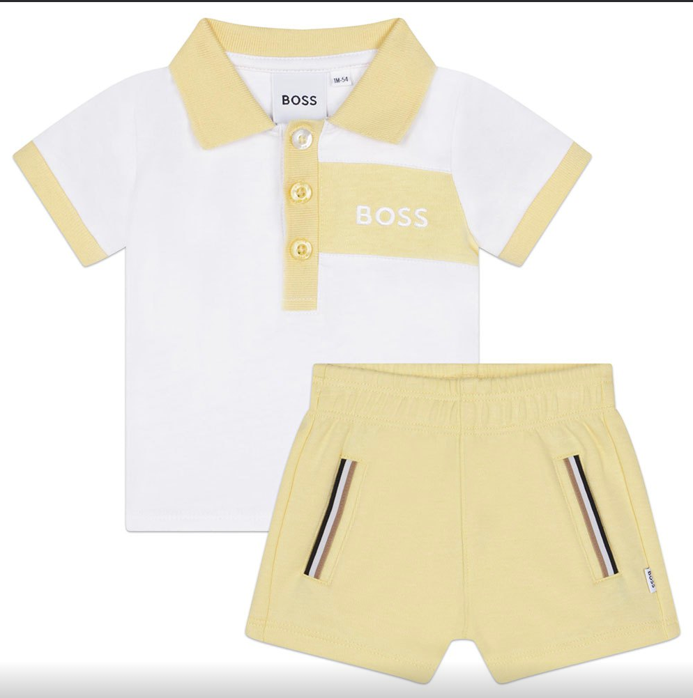 Set de short y polo BOSS amarillo para bebe