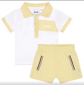 Set de short y polo BOSS amarillo para bebe