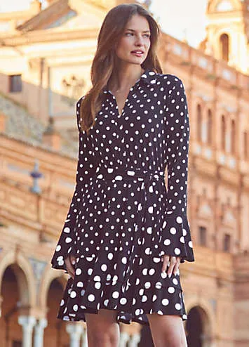 Sosandar Spot Print Ruffle Hem Belted Shirt Dress | Kaleidoscope