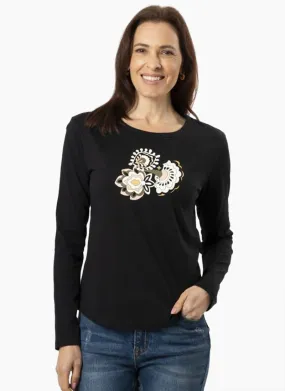 Stella + Gemma Black Folk Floral LS Tee