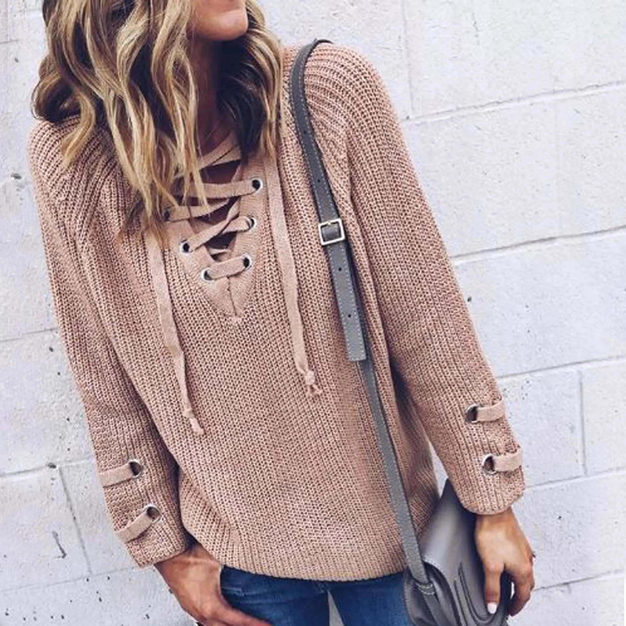 Stevie Lace-Up Sweater in Olive